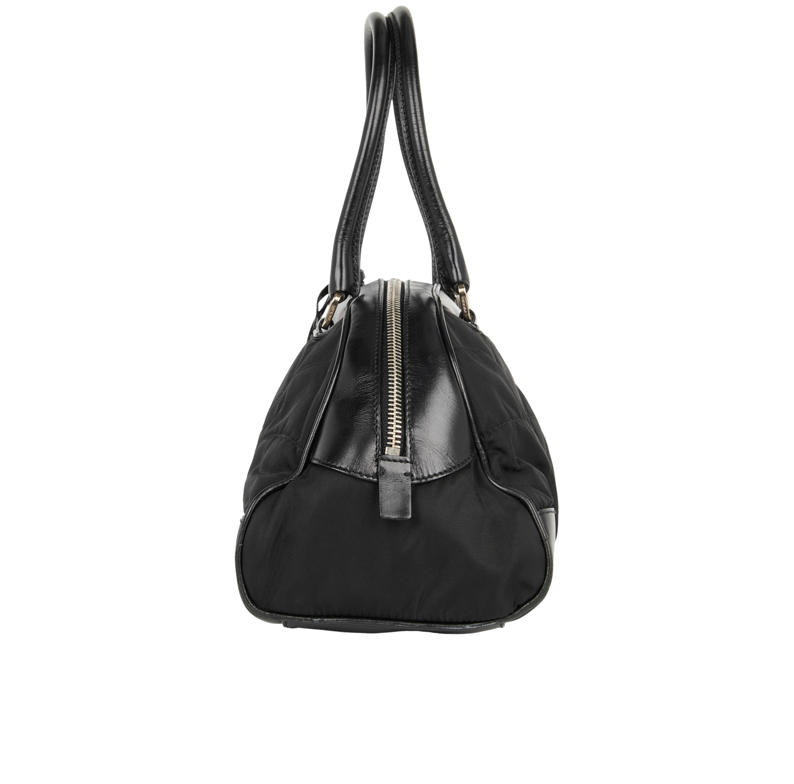 Mini Boston Bag, &pound;150, Handbags, Black, Leather/Nylon (Polymer), Bottom view